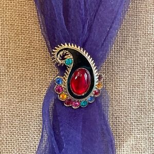 Vintage Colorful Paisley and Black Scarf Clip